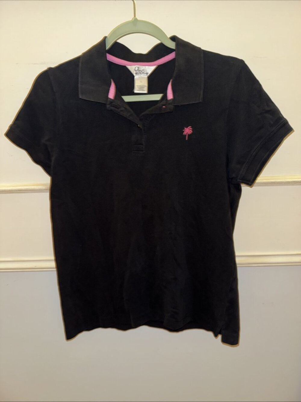 Lilly Pulitzer Fitted Polo Shirt Black Womens Large Vintage Pima Cotton